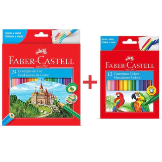 Kit Lápis De Cor Faber Castell Escolar 24 Cores com Canetinha Hidrográfica 12 Cores Faber Castell em Oferta na Shopee