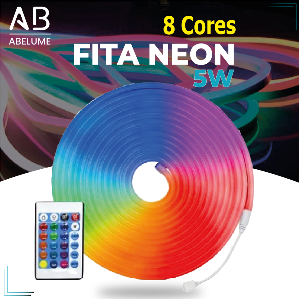 Fita de LED Mangueira Neon 5 Metros IP65 Flexível Com ou Sem Fonte | 8 Cores