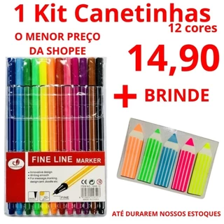 Kit Canetas Coloridas Fine Line 12 OU 24 cores com Ponta Fina 0.4 mm 1ª Linha