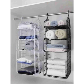 Organizador De Armário Prateleira Suspenso Dobrável 5 Níveis Preto/Branco Prateleiras Guarda Roupa e Closet Vertical