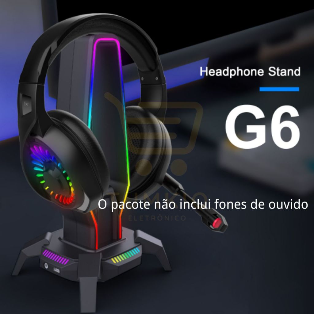 Suporte de Mesa Para Fone De Ouvido Headset Hedphone Gamer Com Led RGB