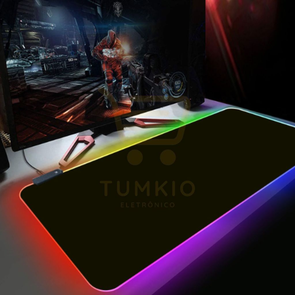 Mouse Pad Gamer Grande Speed Borda Led 7 Cores Rgb Impermeável