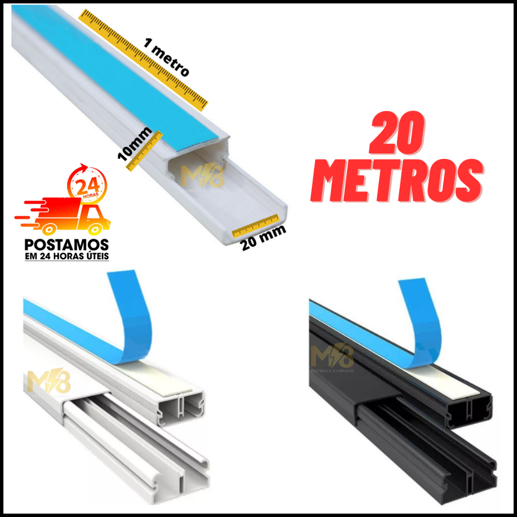 20 METROS Canaleta Sistema X C/ Fita Adesiva 20x10x1000 Mm Sem Divisoria Canaleta Parede