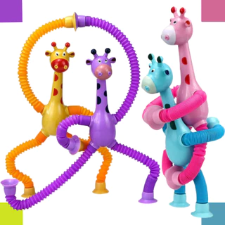 Kit 4 girafas estica e gruda melman pop it tubo tiktok com luz brinquedo para crianças lançamento promoção