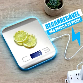 Balança de Cozinha Digital 10kg Recarregável Não Precisa de Pilha