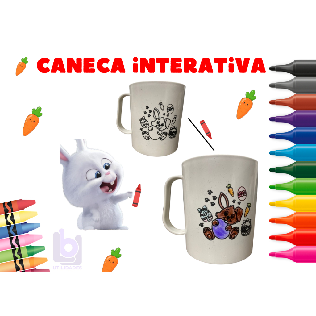 Kit 20 canecas pascoa magica interativa- reutilizavel, infantil, plastico, brinquedos
