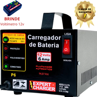 Carregador de Baterias automotivo 12volts - Acessório para moto, carro + Voltímetro de Brinde