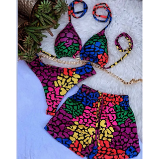 Biquíni com short/ triquini 3 peças moda vera 2024 biquíni moda blogueira