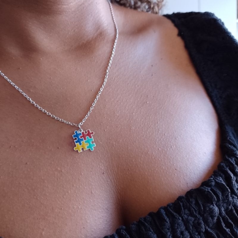 colar símbolo autismo cordão em aço inox antialérgico cor prata ...