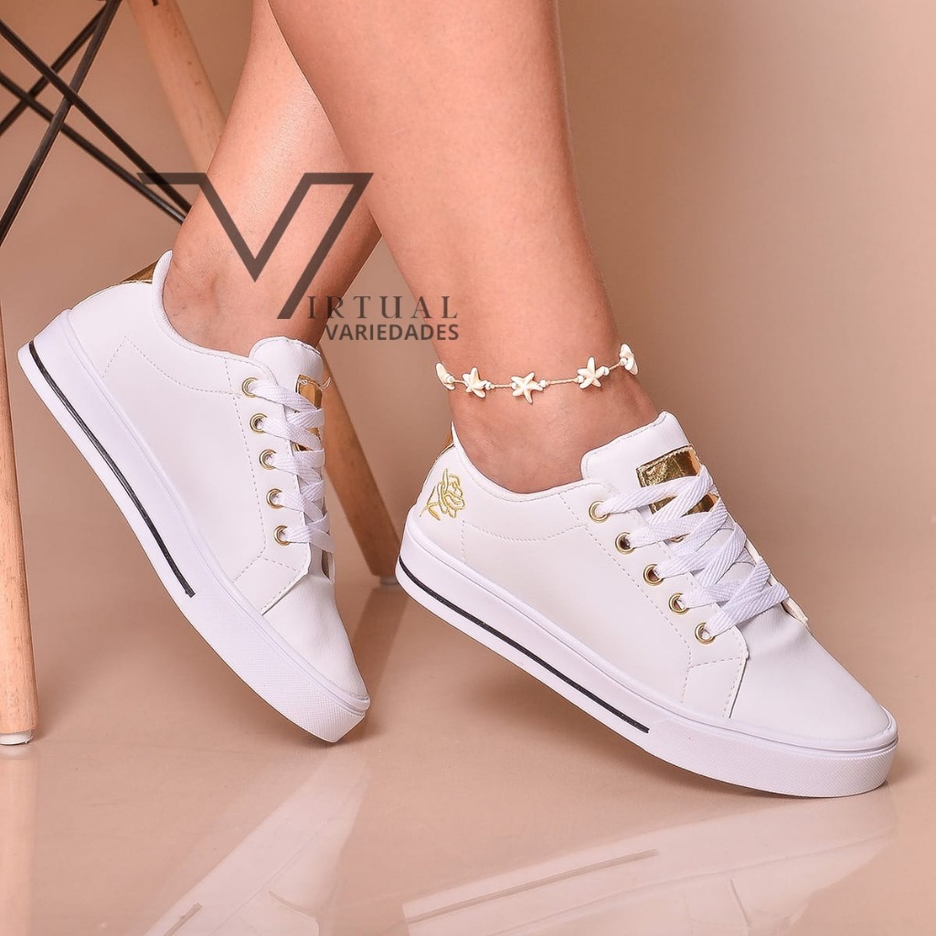 Tênis Feminino Casual Barato Com Detalhe Sola Alta Modinha Novo Cano Baixo  Original Adulto Confortável Dia a Dia