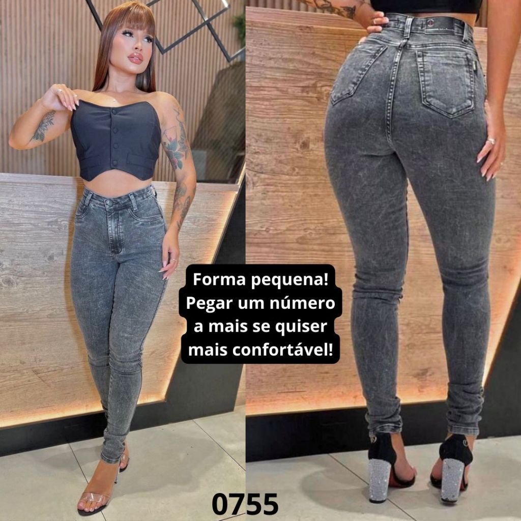 Calça Jeans Skinny Modeladora Feminina com Elastano Cintura Alta