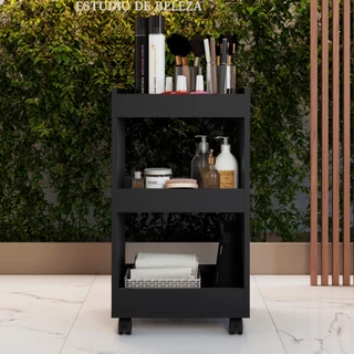 Carrinho Auxiliar Suporte Para Esmalte Com Rodinhas (Branco/Preto)