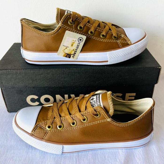 TENIS ALL STAR CONVERSE CANO BAIXO CARAMELO COURO LEGITIMO | Shopee Brasil