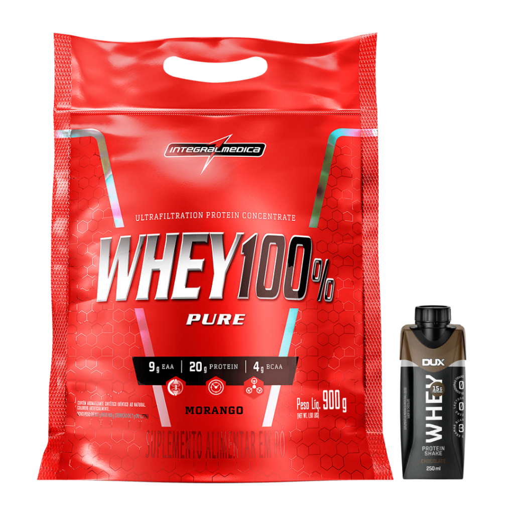 Whey 100% Pure – Whey Protein Concentrado – Refil + Whey Shake 250ml – Dux