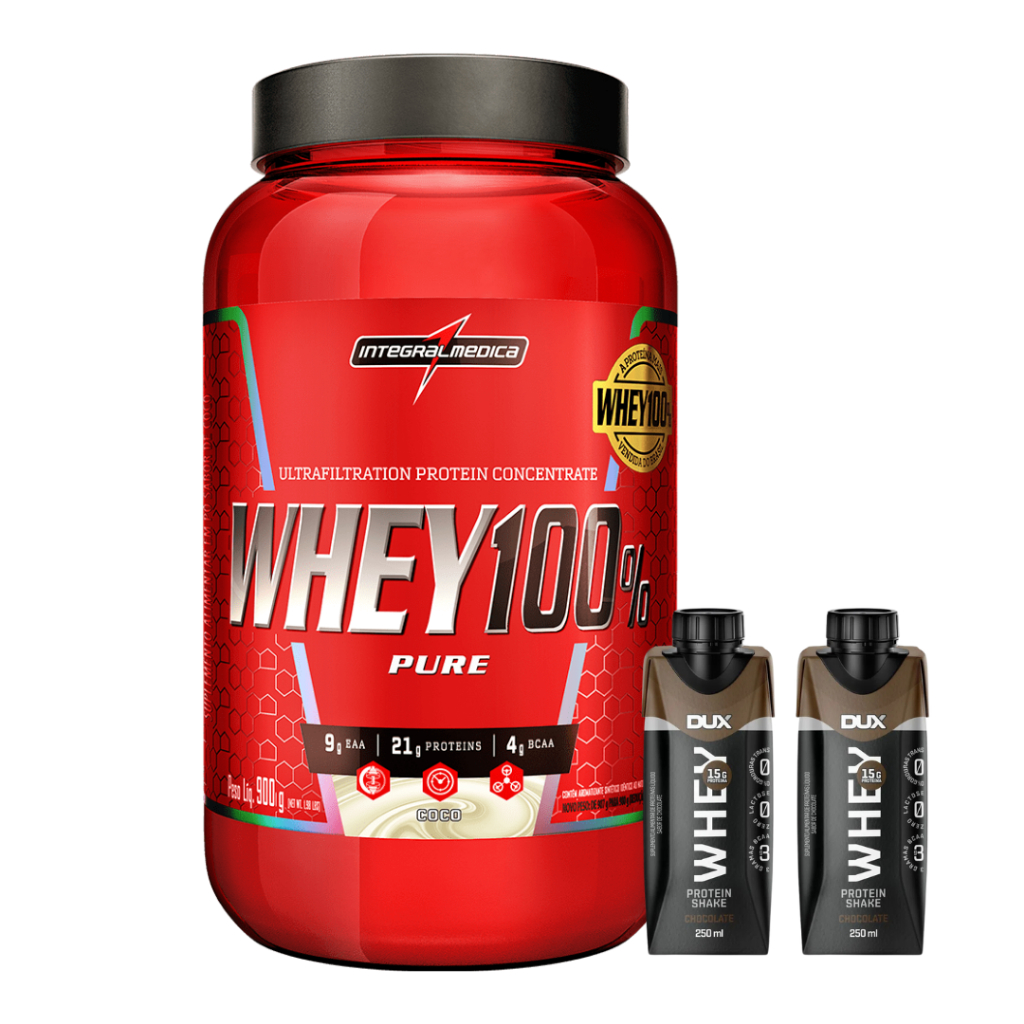 Whey 100% Pure – Whey Protein Concentrado + Whey Shake 250ml – Dux (2 Un)