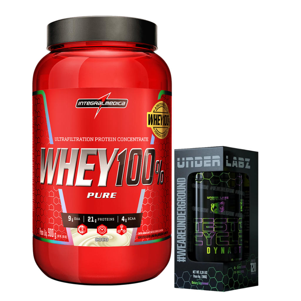 Whey 100% Pure Protein Concentrado – Integralmédica + Testo Cycle Dynasty 120 Tabs – Under Labz
