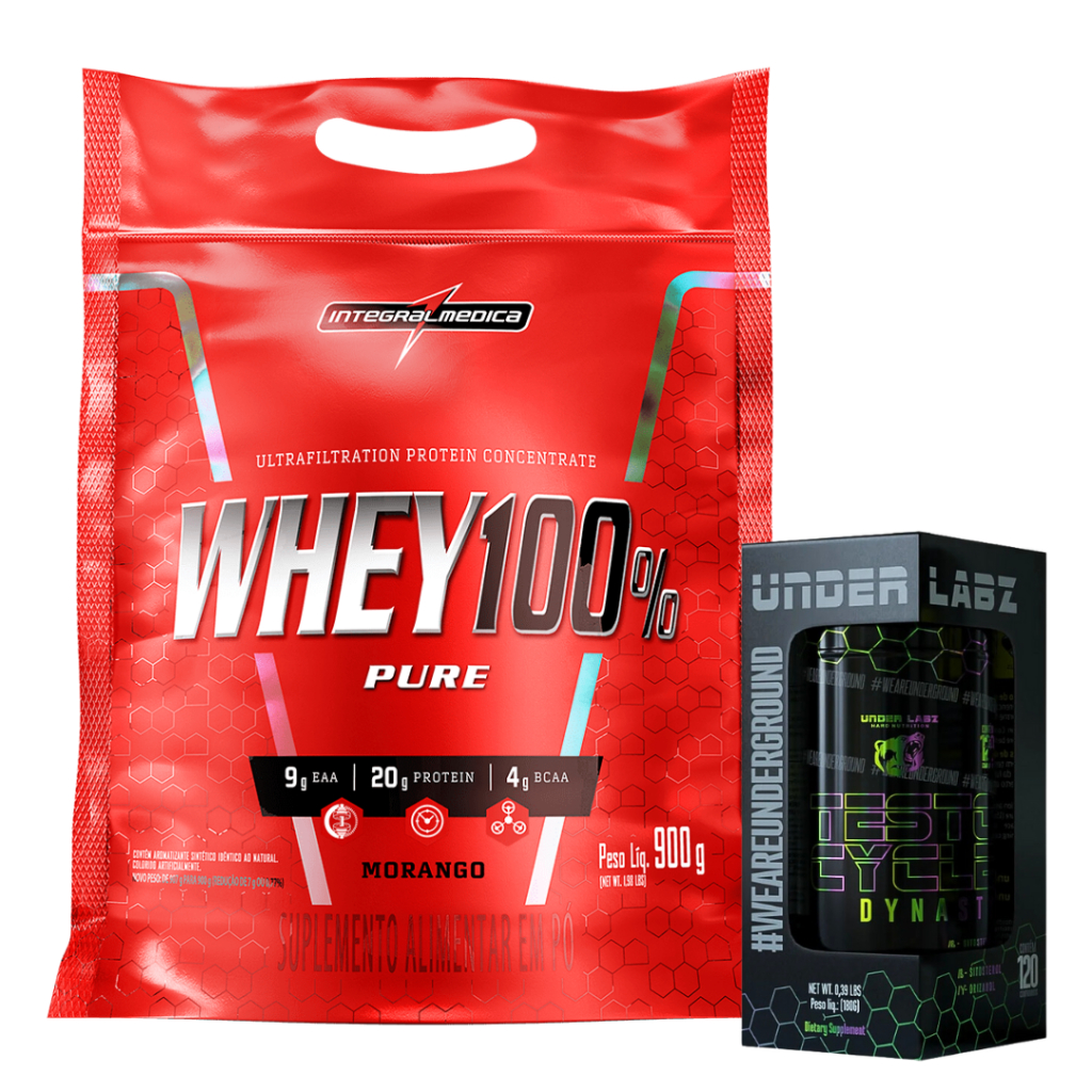 Whey 100% Pure Protein Concentrado – Integralmédica Refil + Testo Cycle Dynasty 120 Tabs Under Labz