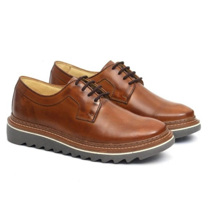 Sapato Tratorado Masculino Social de Amarrar Estiloso Formal Mocassim Couro Legítimo Látego Oxford Casual Elegante Antiderrapante Confortável