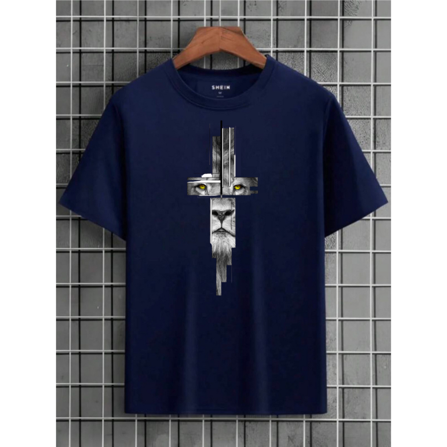 Camiseta Masculina Leão Cruz 100% Algodão - Envio Imediato