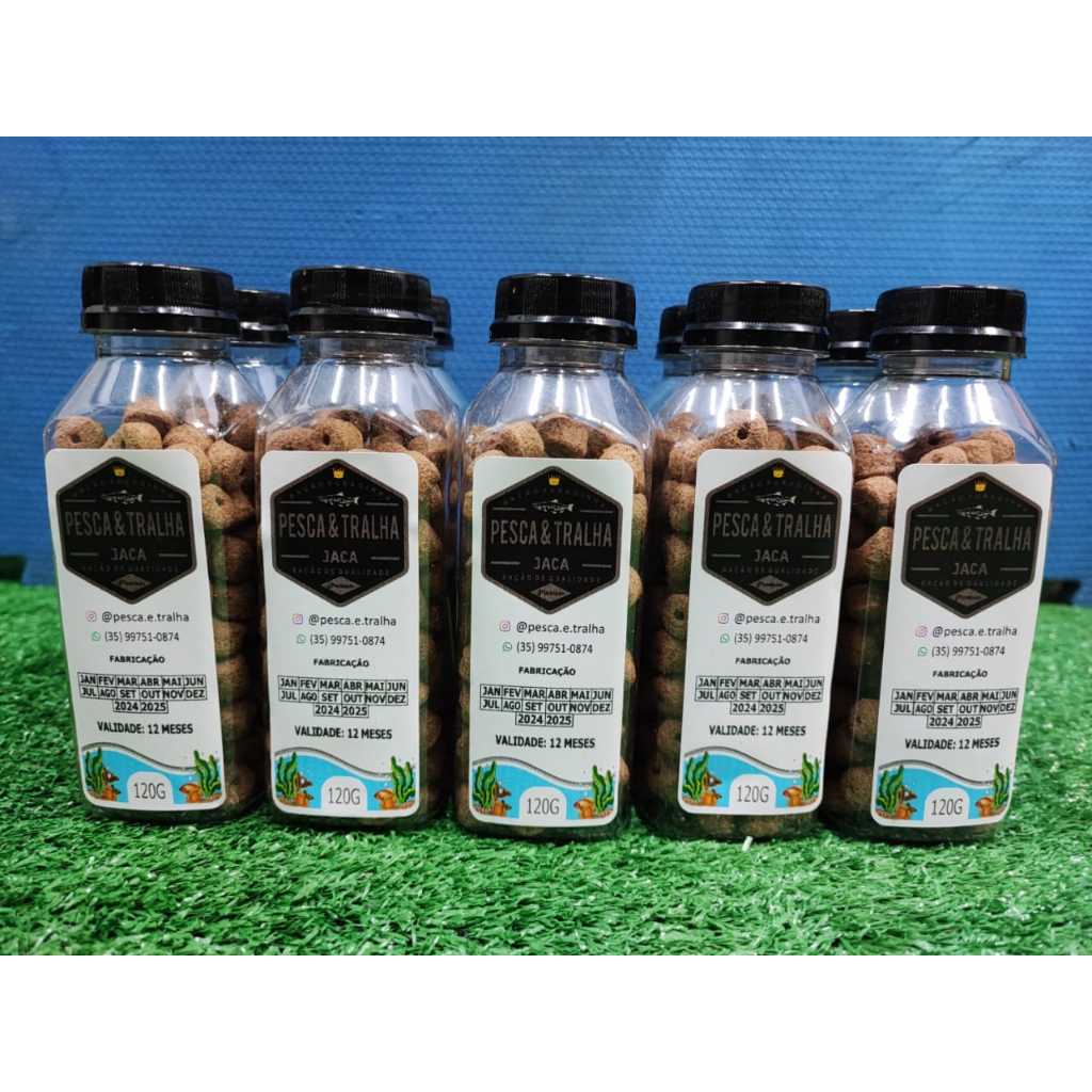 Kit 5 Isca Para Pesca Ração Furadinha Acquamil Diversos Sabores 120g