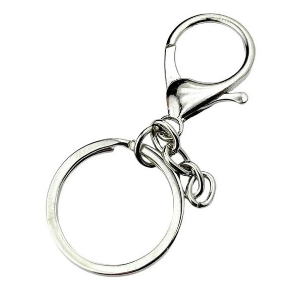 Argola para chaveiro Italiana 30mm com fecho Lagosta e Corrente - Kit com 05 ou 10 unidades | Mosquetão