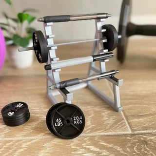Suporte para Canetas e Celular com Formato de Supino com Anilha Barra e Altere de Academia Estilo Criativo e Diferente