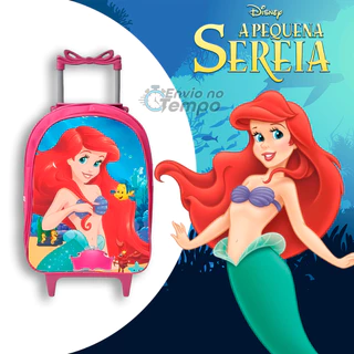 Mochila de Rodinha Pequena Sereia Disney Mochila Ariel Rodinha de Gel