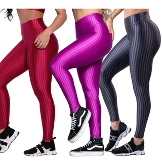 Kit 3 Calças Legging 3D Básico Cintura Alta Fitness Academia
