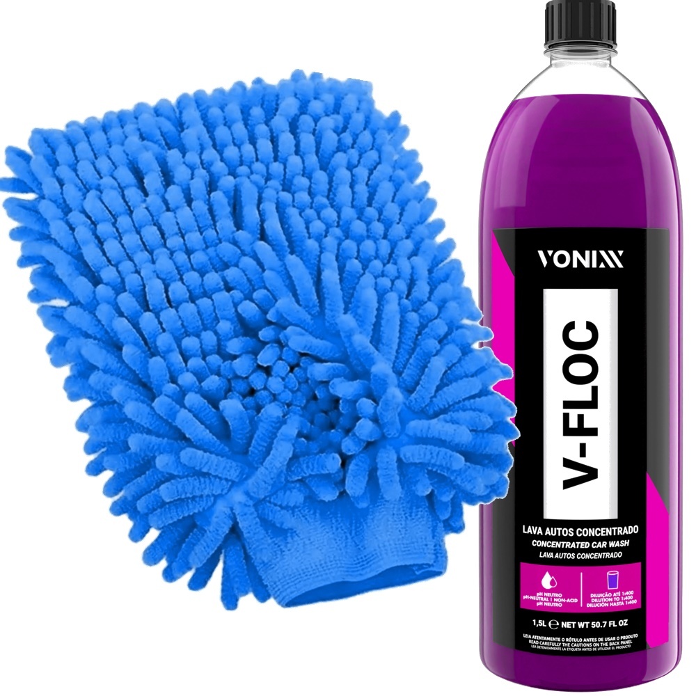 Shampoo V-floc Vonixx 1,5l Automotivo Lava Autos + Luva para Lavar Carros Moto Karbox