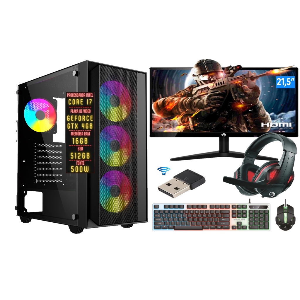 Pc Computador Gamer I7 - 16gb Ssd 480gb Placa Video 4gb W10 500w