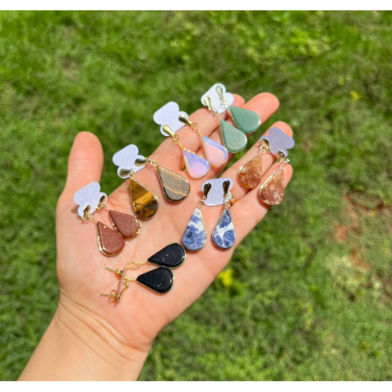 Brincos gotas de pedras naturais | Shopee Brasil