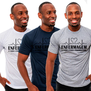 Kit 3 Camisetas Masculina Enfermagem Várias Cores T-Shirt Camisa Basica Casual Envio em 24h