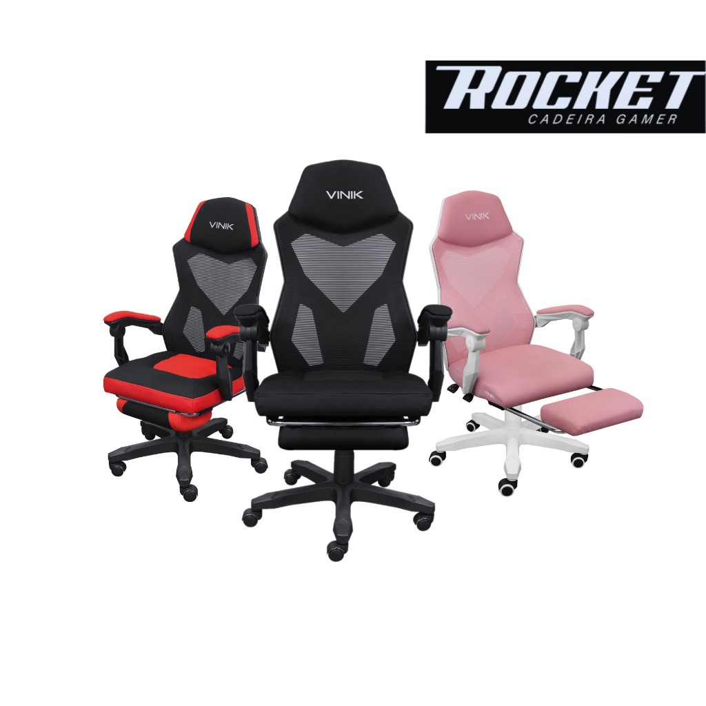 Cadeira Gamer Escritorio Giratoria Ergonomica Ajuste de Altura Rodinhas PU Estofado De Mesh Varias Cores Rocket - VINIK