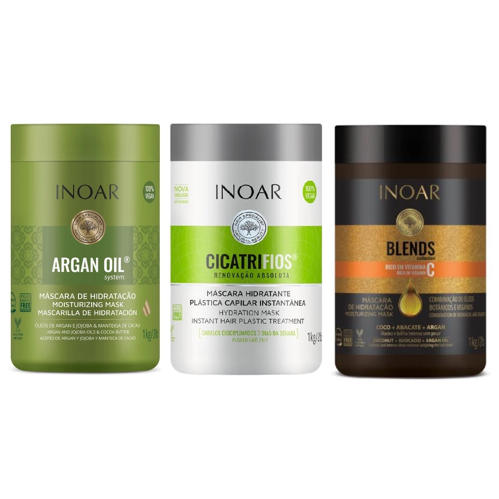 Inoar Kit Mascaras- Argan 1kg + Cicatrifios 1kg + Blends 1kg | Shopee ...
