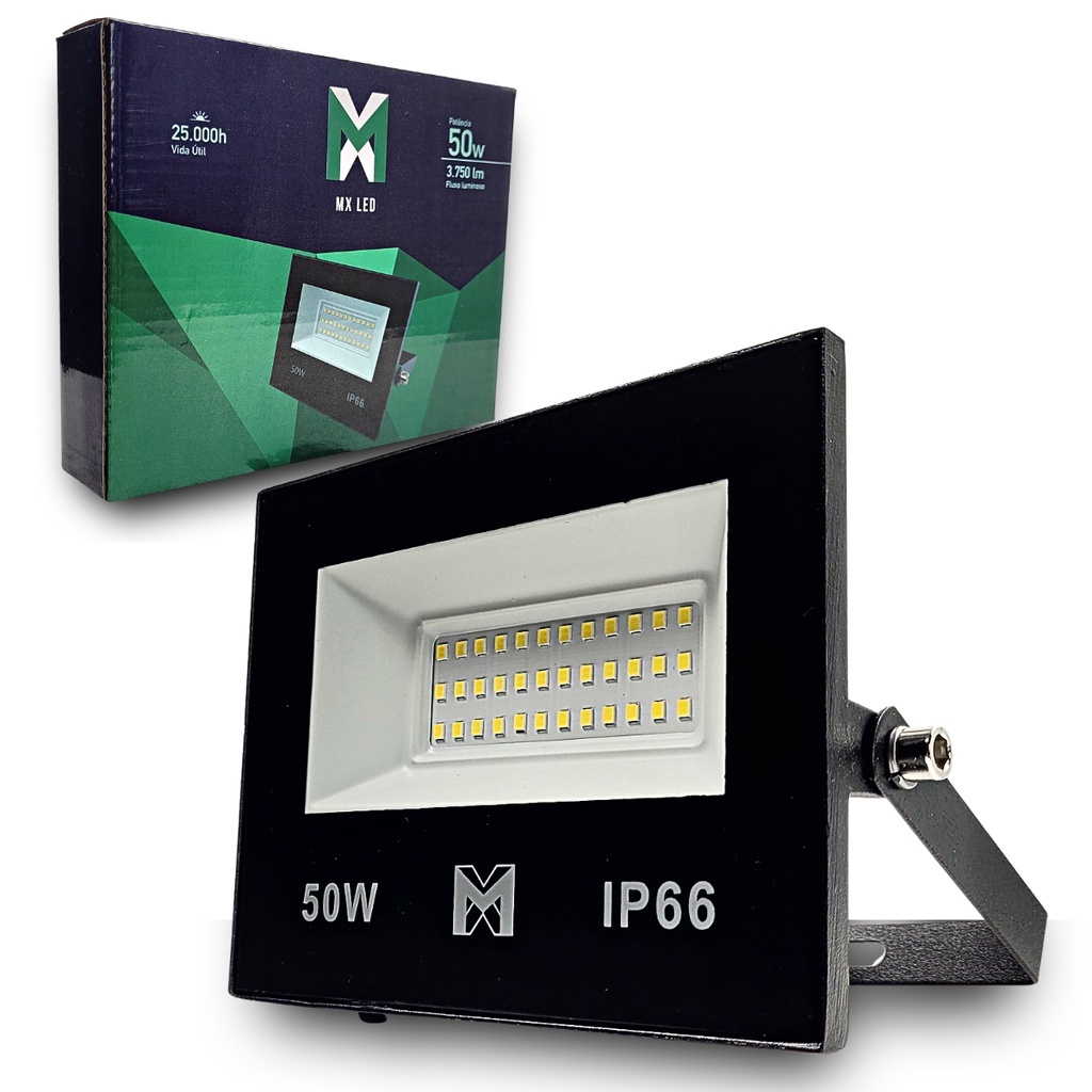 Refletor LED SMD 50W Holofote A Prova D'água Branco Frio 6500k IP66 ...