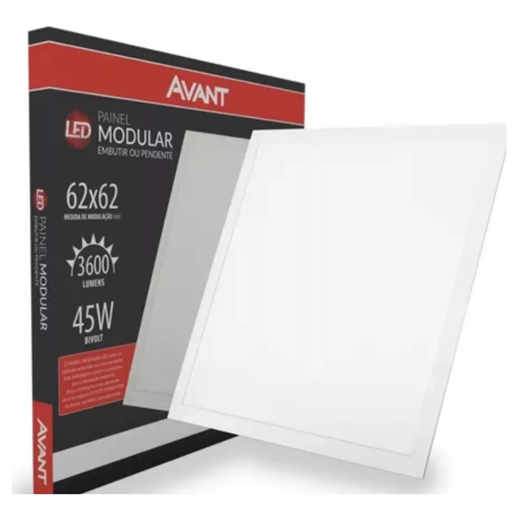 Painel Luminaria Led Plafon Embutir 45w AVANT Quadrado 62x62 Cm Luz