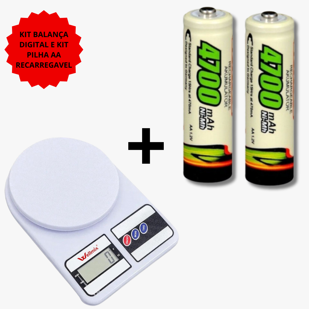 Kit Balança + Pilha AA Recarregável Cozinha Digital até 10KG | Shopee ...