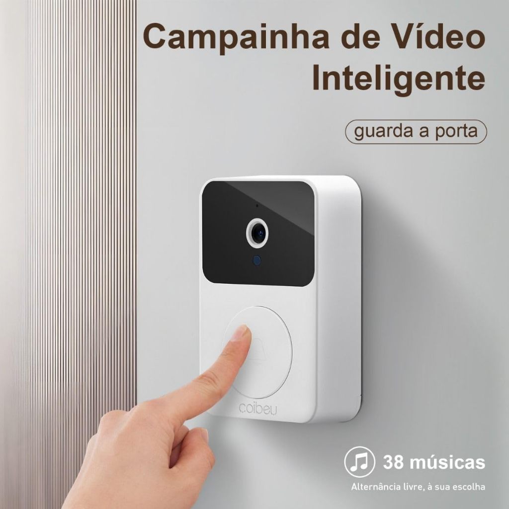 Campainha Com Câmera Vídeo Porteiro Sem Fio Wi-Fi HD Inteligente Smart Home Vê Pelo Celular Recarregável