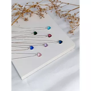 Colar Ponto de Luz Prata 925 Coração Colorido