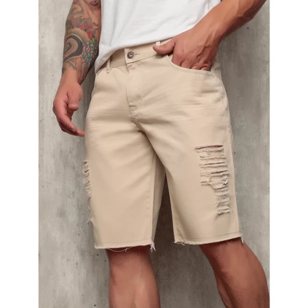 Bermuda masculino sarja rasgada 100% algodão