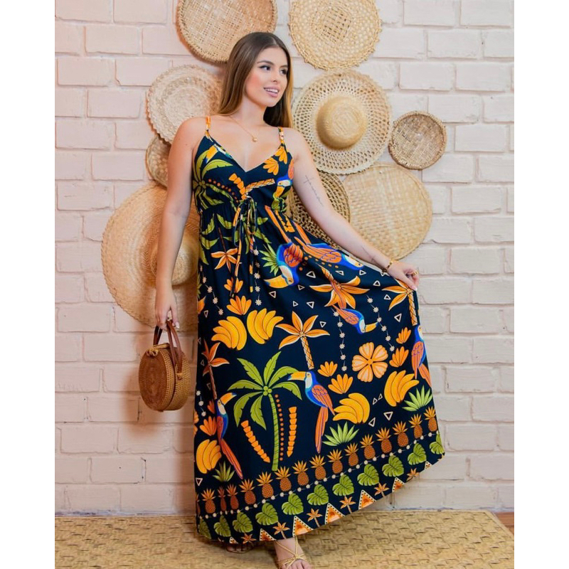 Vestido floral de verão para mulher Senhoras/pescoço ajustável