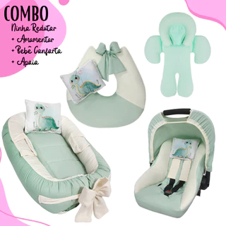 Kit 8 Peças - Ninho Redutor, Almofada de Amamentação, Capa Bebê Conforto, Capota Solar, Protetores de Cinto, Apoio Redutor + 2 Almofadinhas