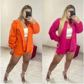 Conjunto camisa CHARMISE KIMONO MANGA LONGA E SHORT CURTO