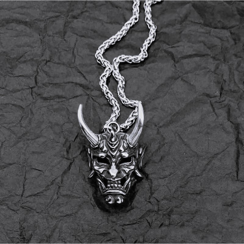Colar corrente Máscara Japonesa Hannya Punk, Gótico, Rock, Metal