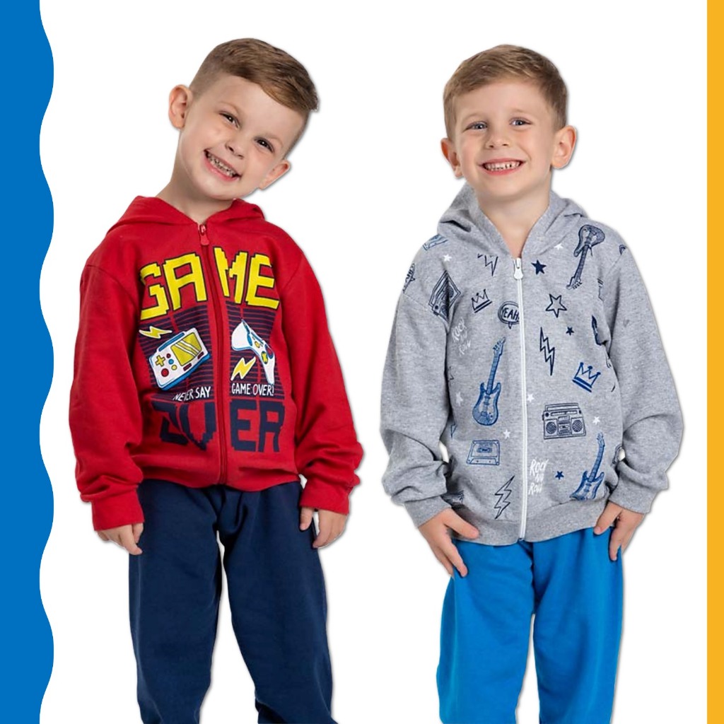 Kit 4 Conjunto Moletom Infantil Menino Jaqueta com Ziper e Calça Inverno