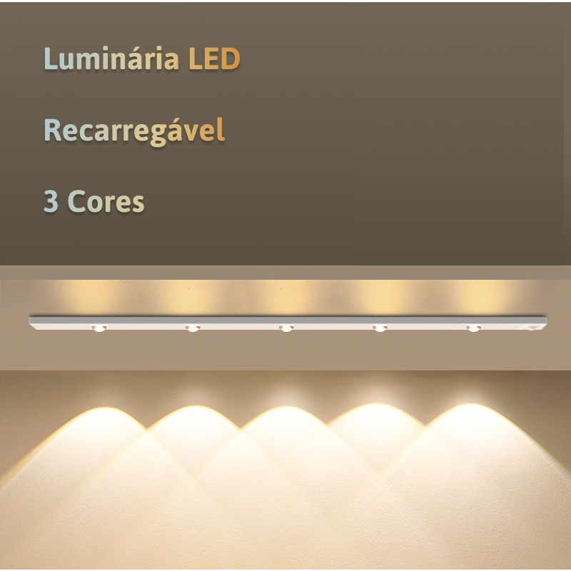 Luminária 3 Cores LED Sensor De Movimento Luz Recarregável USB Cozinha Armário Roupeiro