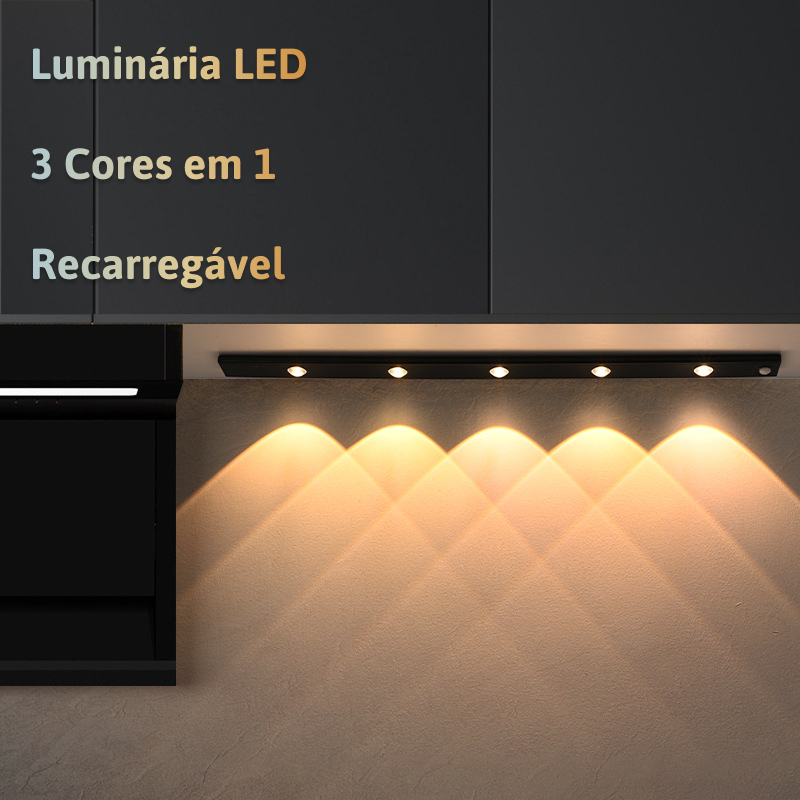 Luminária 3 Cores LED Sensor De Movimento Luz Recarregável USB Cozinha ...
