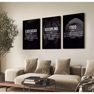 Quadro Decorativo Disciplina Foco E Execução Sala Escritório 3 peças