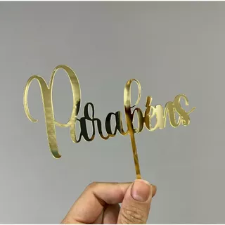 Kit com 03 Unidades - Topo de Bolo Parabéns Dourado