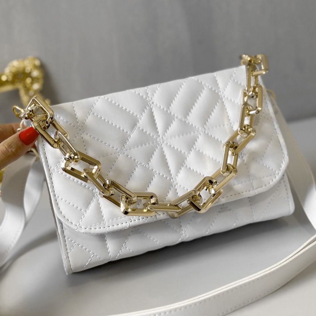 Bolsa Feminina Luxo Alça Corrente de Mão e Transversal